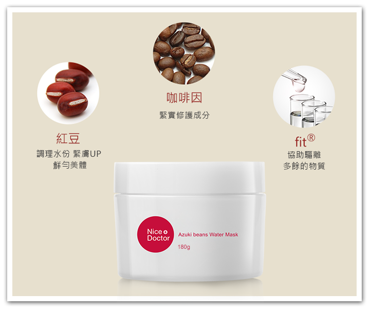 紅豆凍膜內含成分圖示 紅豆凍膜內含成分圖示:紅豆萃取、咖啡因和fit